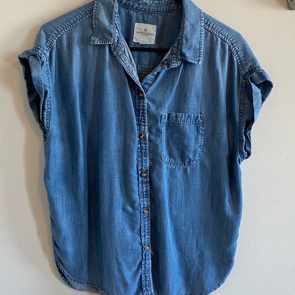American eagle oversized denim button down shirt